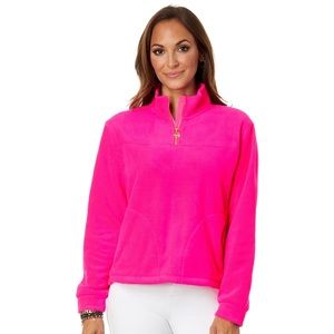 Lilly Pulitzer Noreen Fleece pullover pink palms hot pink XL